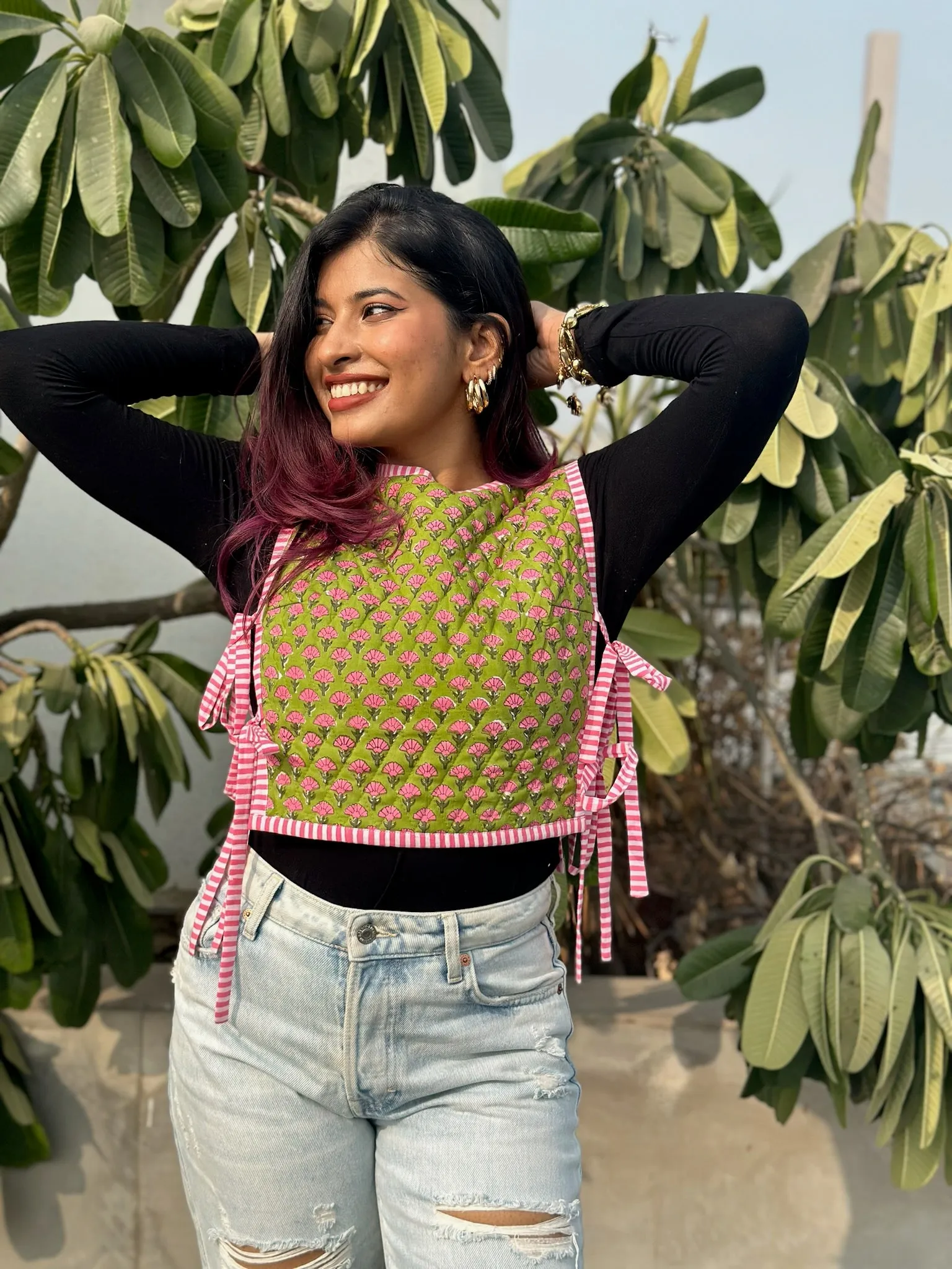 Pink Olive Quilted Knot Vest