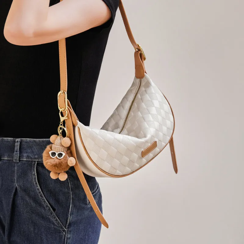 Pompom Charm Quilted Shoulder Bag