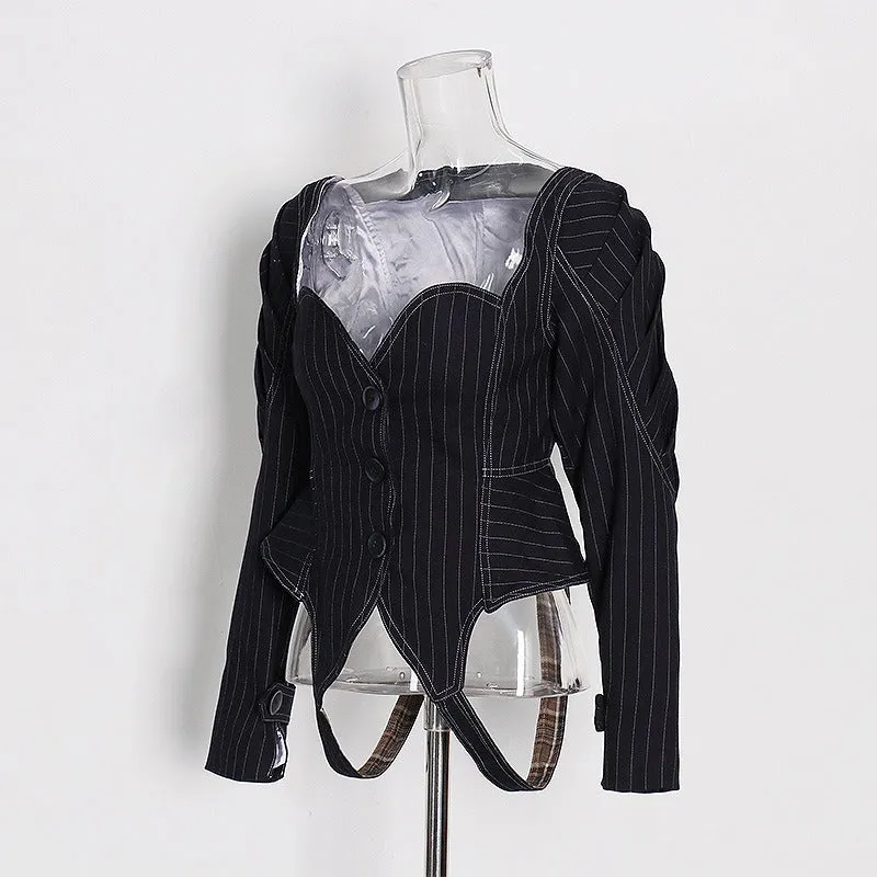 Pre Order:  Retro Striped Waist Slimming Jacket