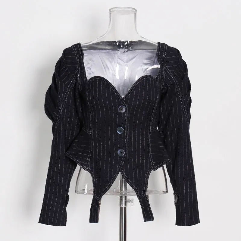 Pre Order:  Retro Striped Waist Slimming Jacket