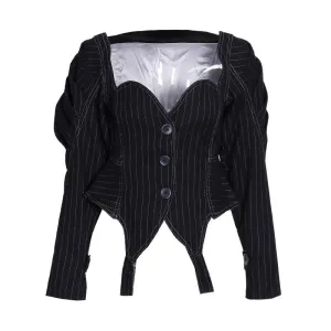 Pre Order:  Retro Striped Waist Slimming Jacket