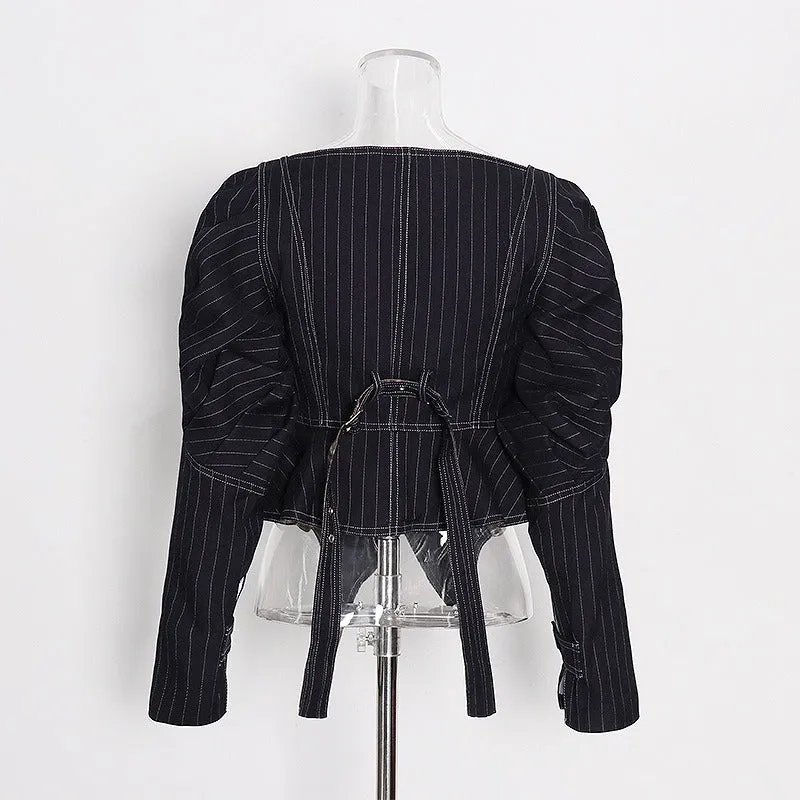 Pre Order:  Retro Striped Waist Slimming Jacket