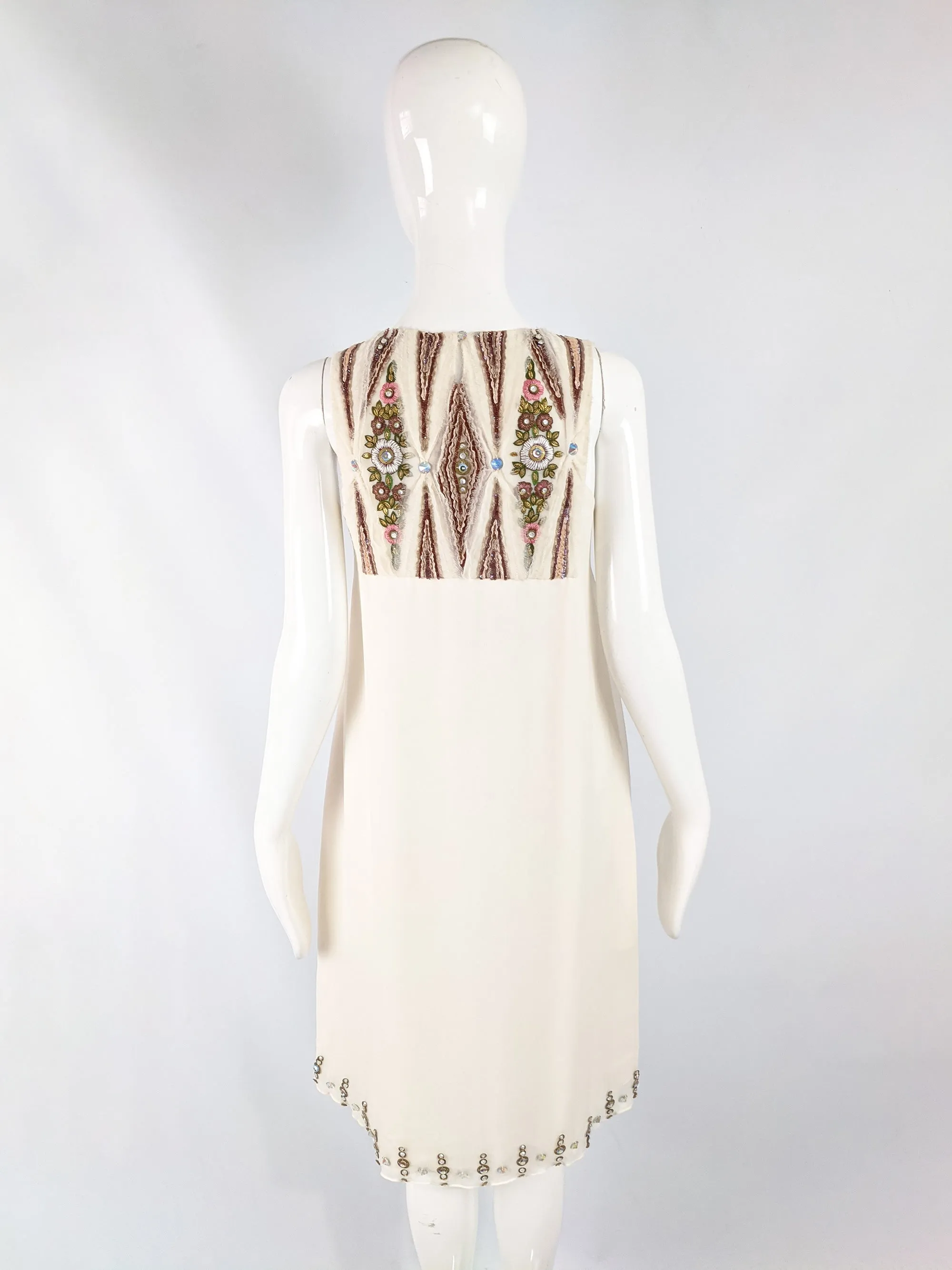 Preowned Beaded Off White Silk Chiffon Evening Dress, 2000s