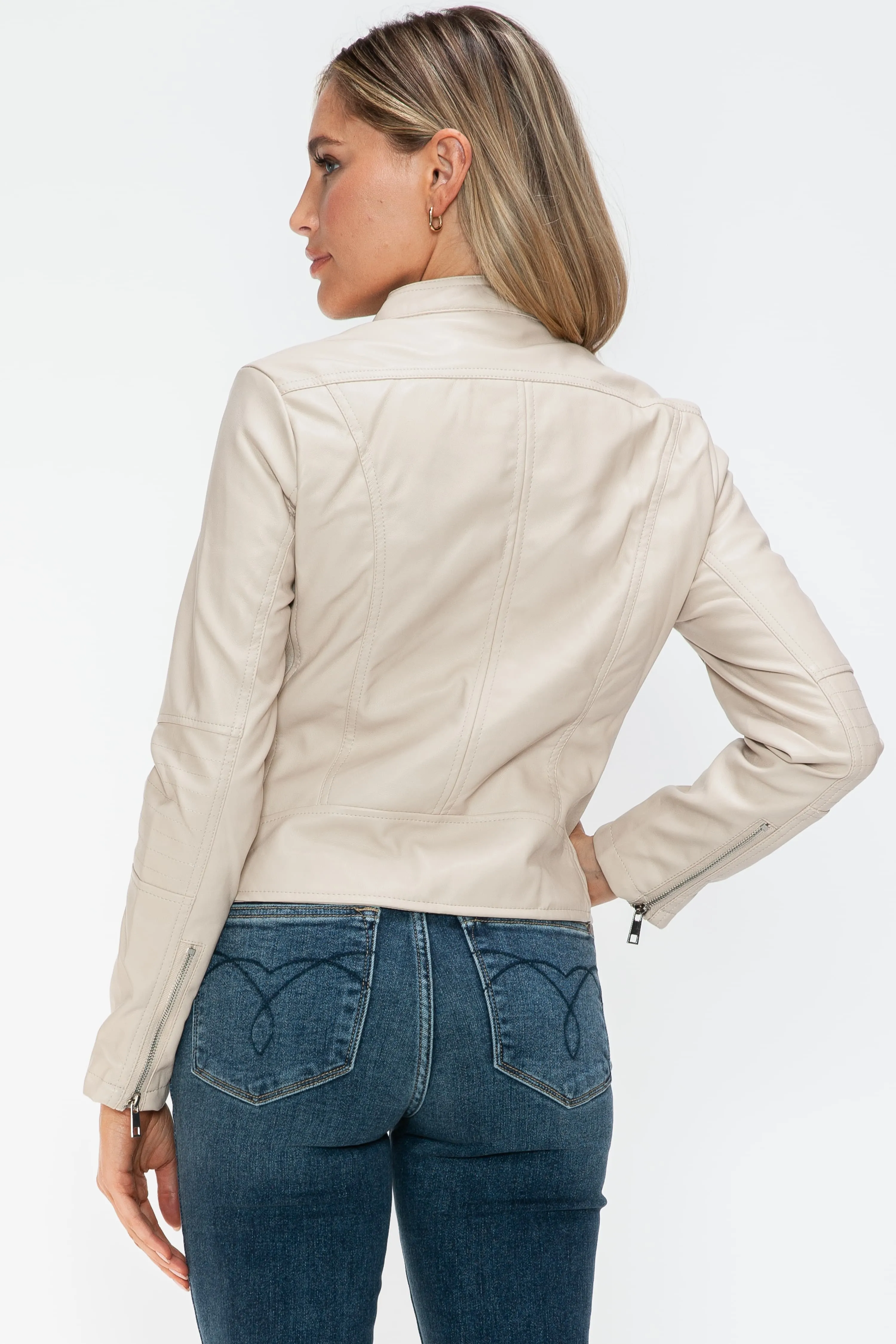 PU Leather Zip Up Jacket with Pockets