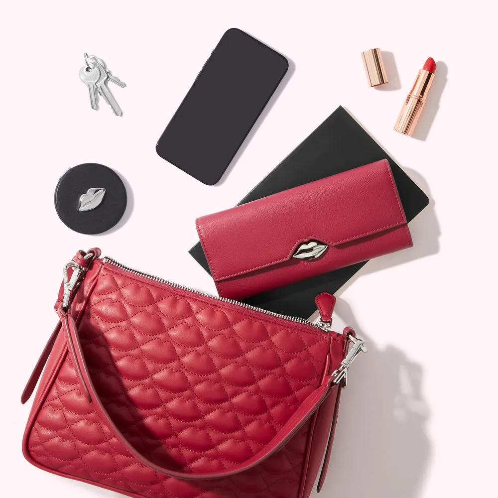 RASPBERRY QUILTED LIP CALLIE CROSSBODY BAG