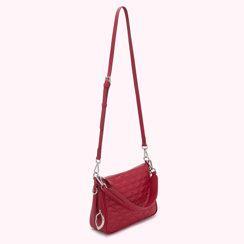 RASPBERRY QUILTED LIP CALLIE CROSSBODY BAG