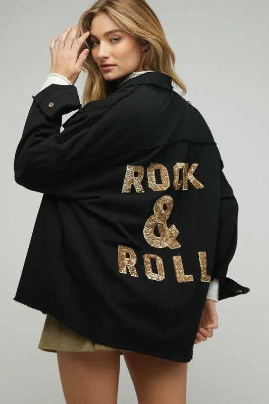 Rcok & roll sequin button down jacket