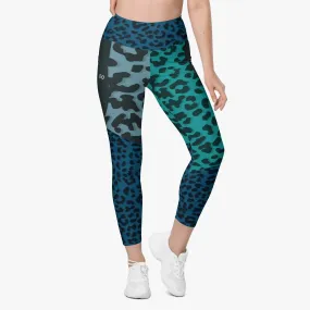 Recycled Animal Printed Leggings "FrankenCheetah" Blue/Teal with Pockets