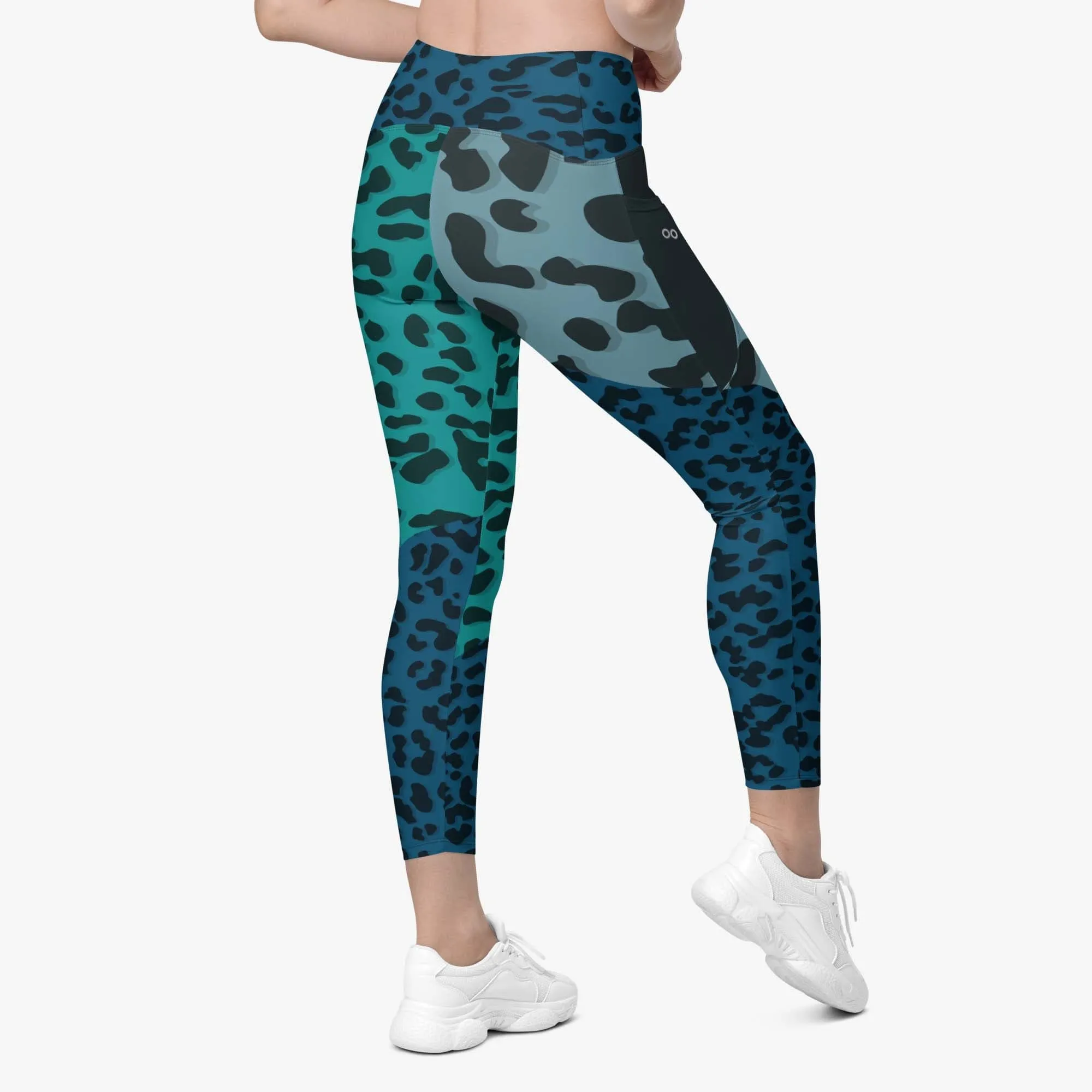 Recycled Animal Printed Leggings "FrankenCheetah" Blue/Teal with Pockets