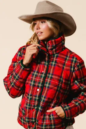 Red Vintage Christmas Plaid Holiday Winter Casual Quilted Jacket