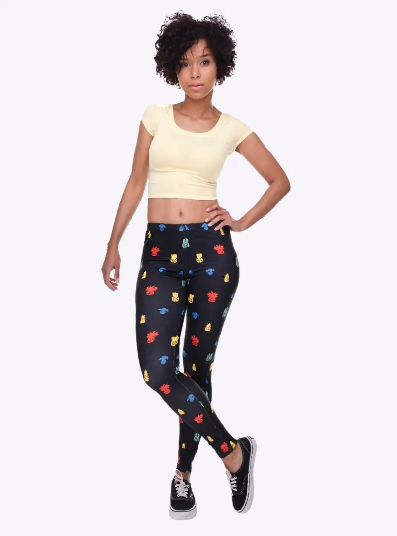 Regular Leggings (8-12 UK Size) - Little Pineapple Black