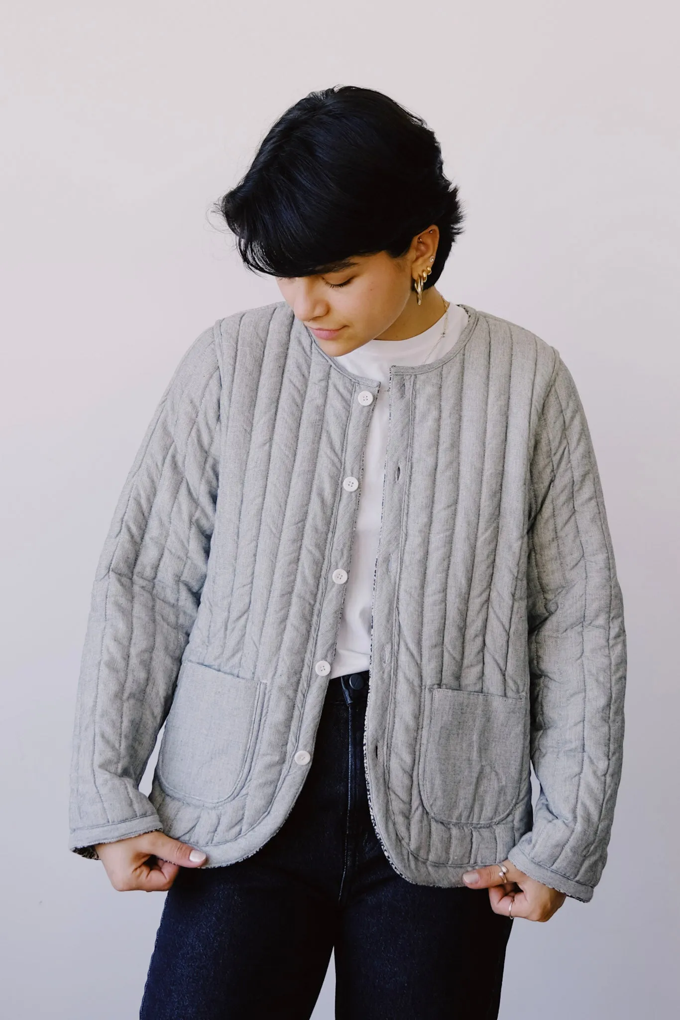 reversible quilted jacket - kora grey