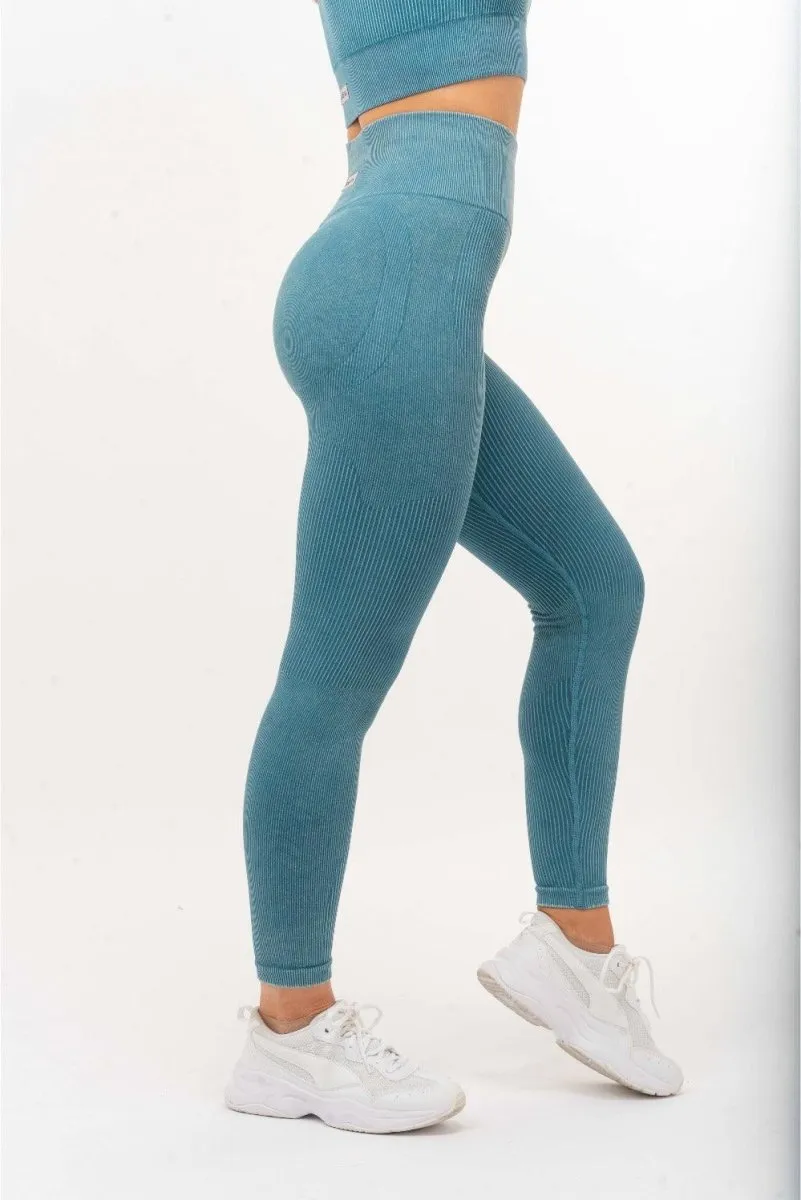 Ribbed Leggings - Scrunch Bum - Acid Teal