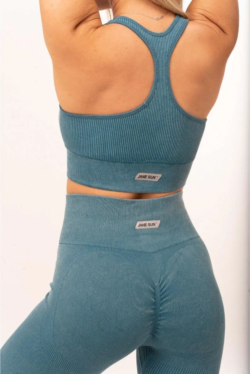 Ribbed Leggings - Scrunch Bum - Acid Teal