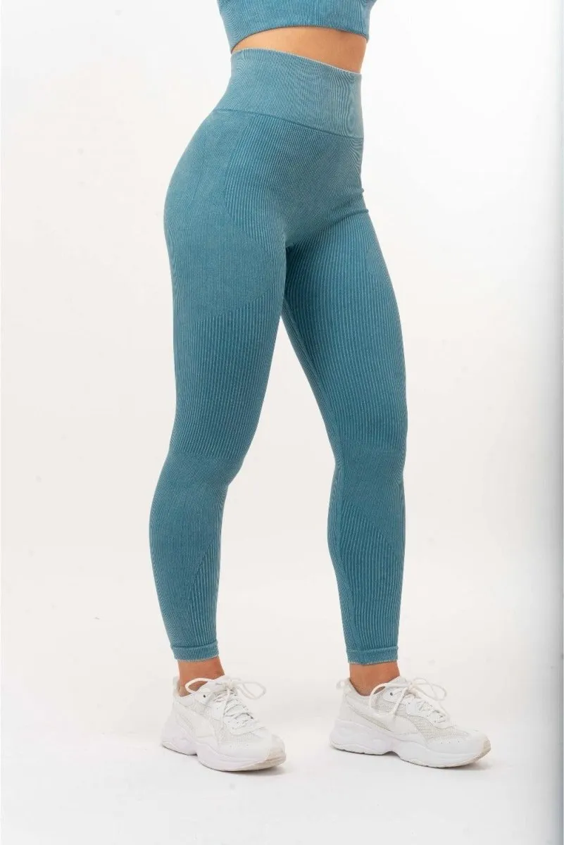 Ribbed Leggings - Scrunch Bum - Acid Teal