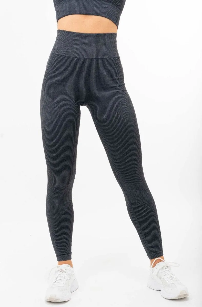 Ribbed Leggings - Scrunch Bum - Washed Charcoal