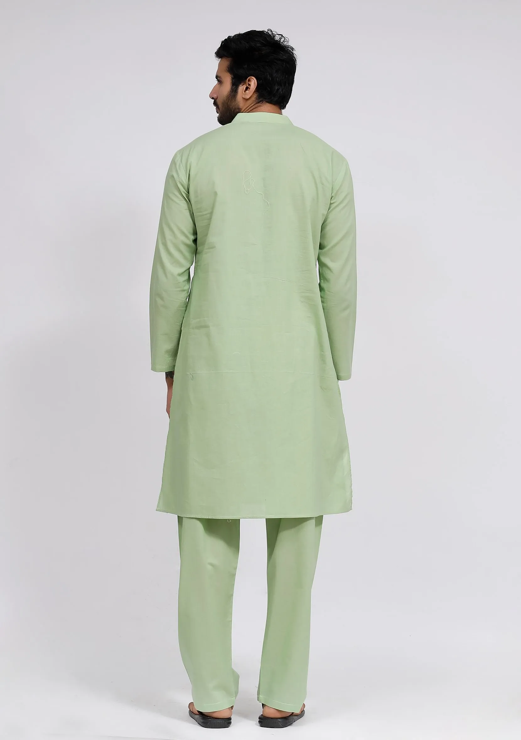 Set of 3: Mint Green Dobby Nehru Jacket With Mint Green Cotton Kurta and Pajama