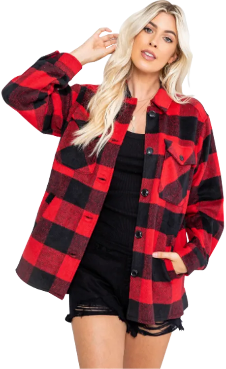 Shirt Jacket Plaid Red & Black