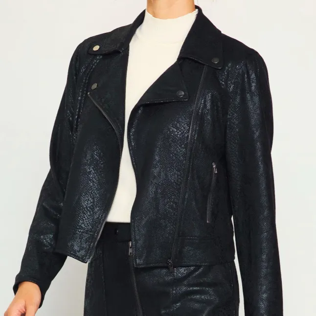 Snake Eyes Faux Suede Snakeskin Moto Jacket