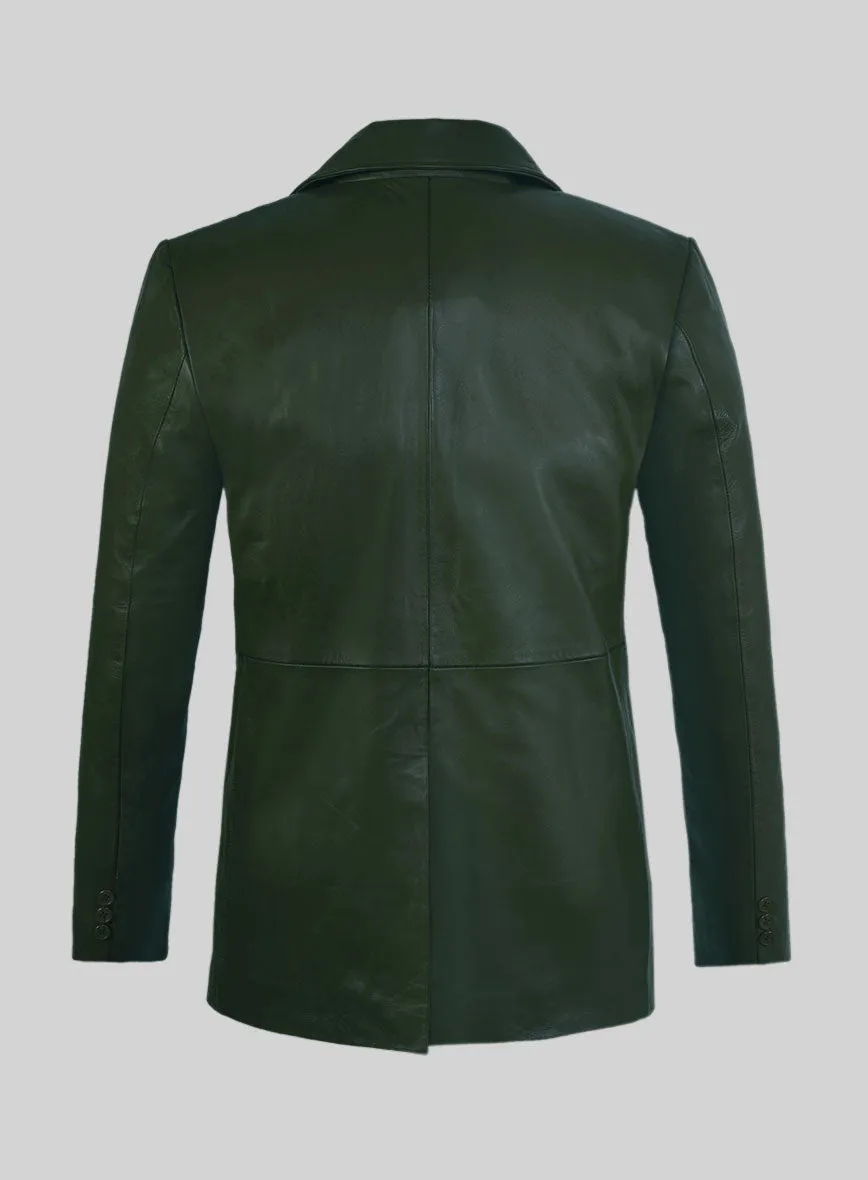 Soft Deep Olive Leather Pea Coat