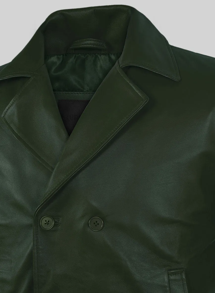 Soft Deep Olive Leather Pea Coat