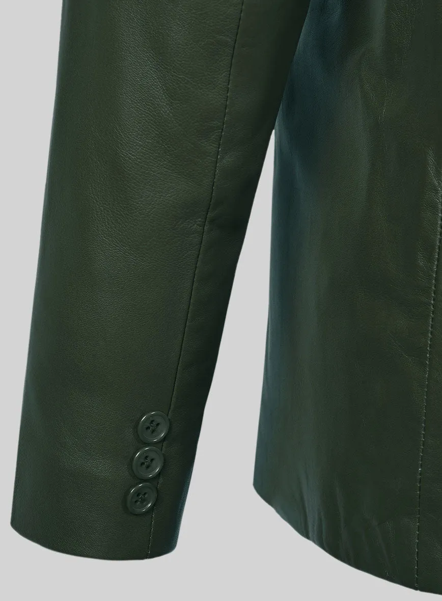 Soft Deep Olive Leather Pea Coat