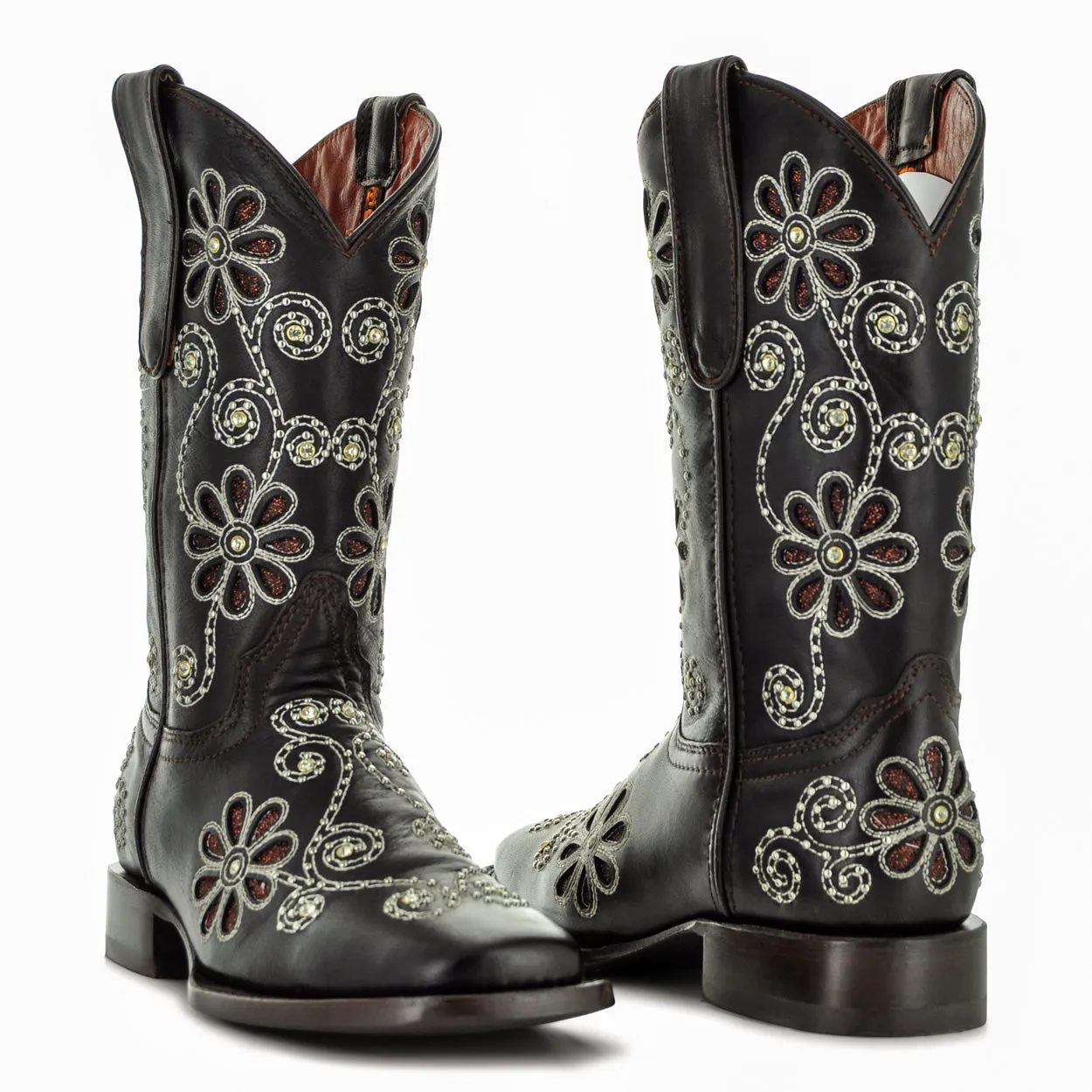 Soto Boots Womens Studded Flower Square Toe Cowboy Boots M50053