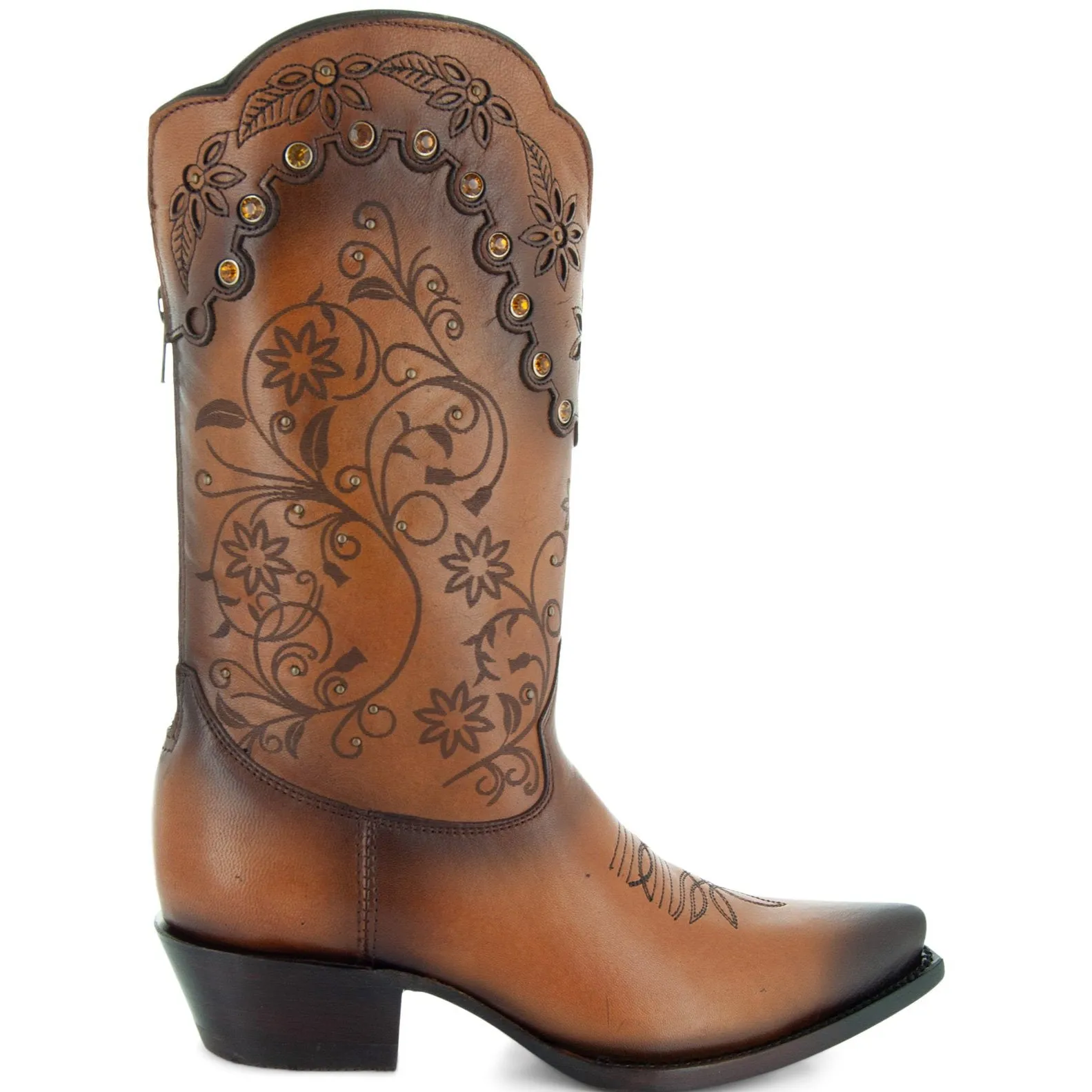 Soto Boots Womens Tan Zippered Burnished Cowgirl Boots M50050