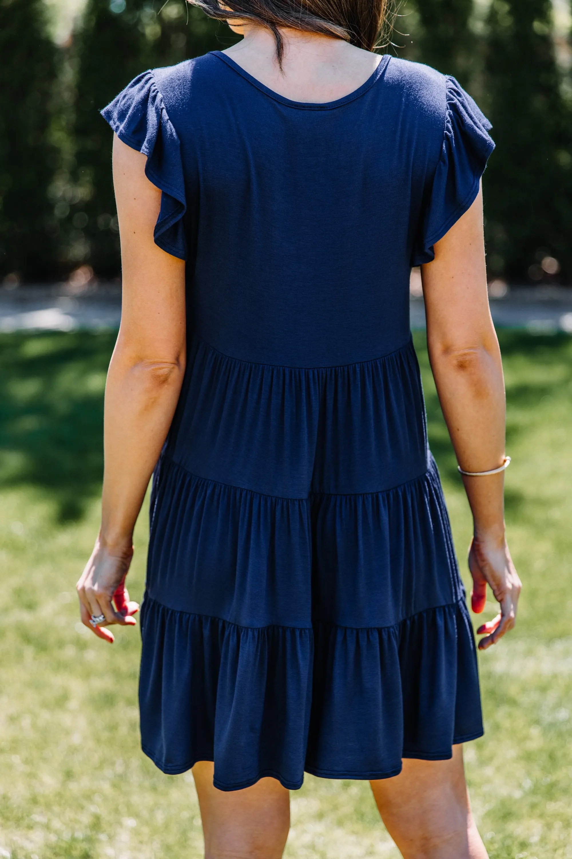 Stay With You Always Navy Blue Tiered Dress