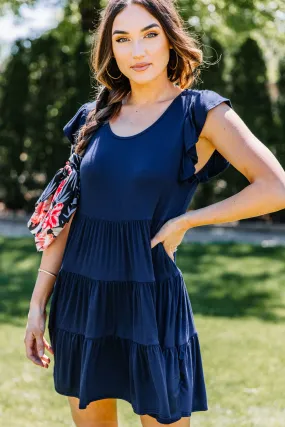 Stay With You Always Navy Blue Tiered Dress