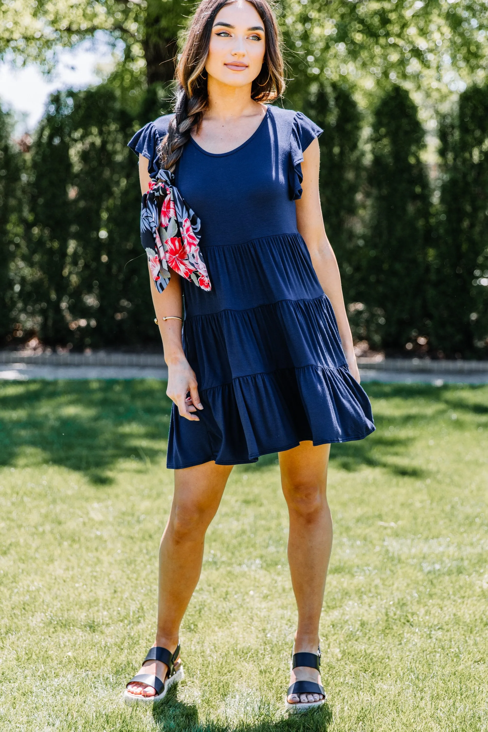 Stay With You Always Navy Blue Tiered Dress