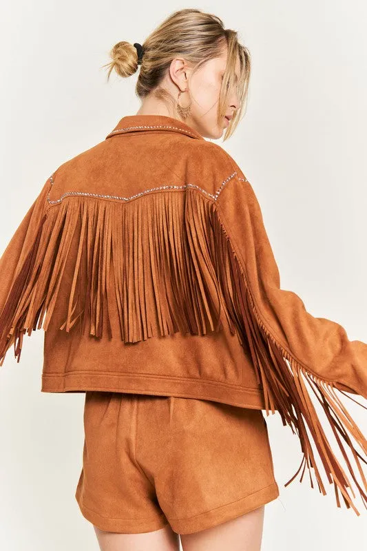 Suede studded fringe jacket