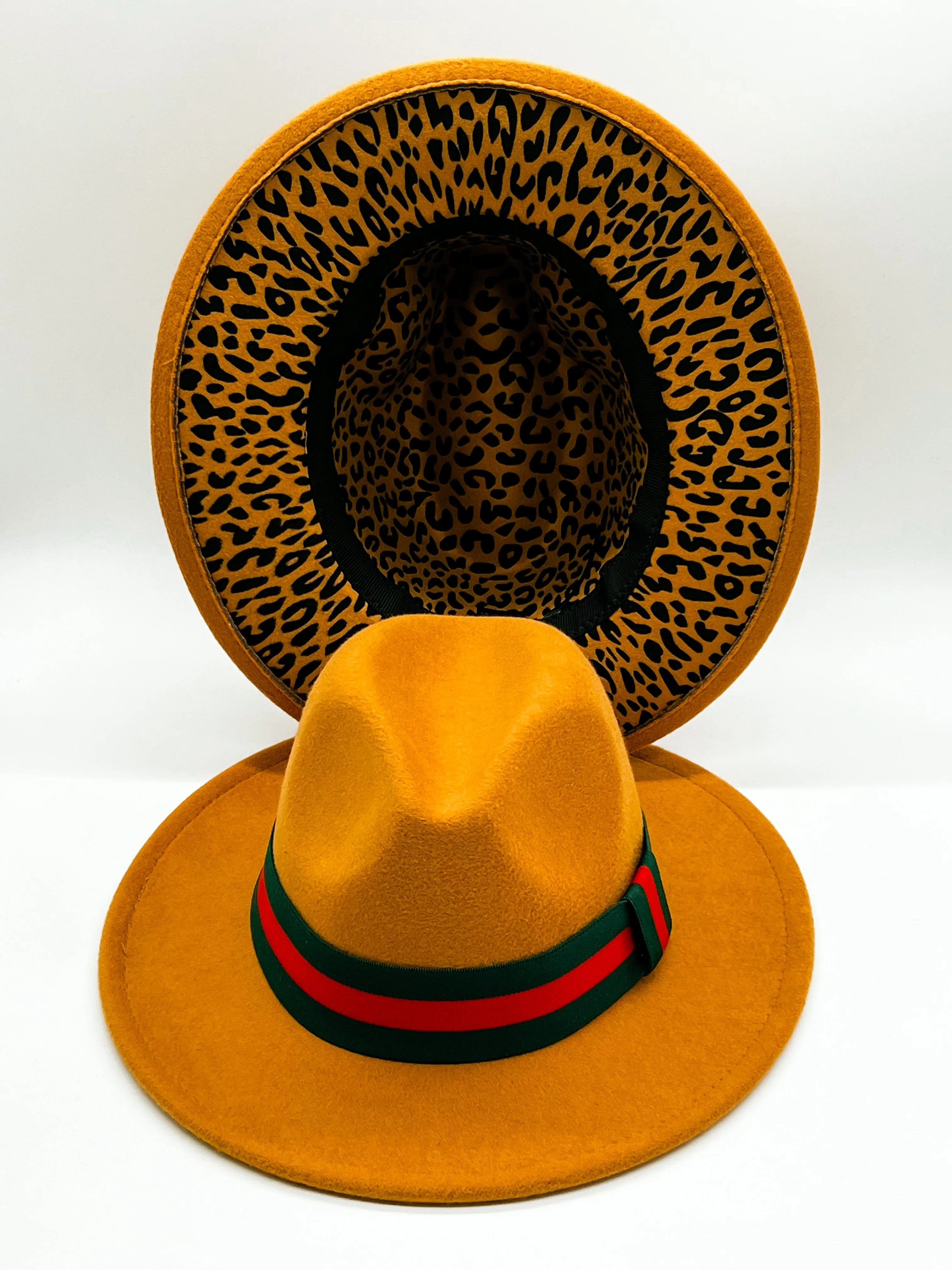 Tan Fedora Hat w/ Removable Band & Leopard Print Bottom