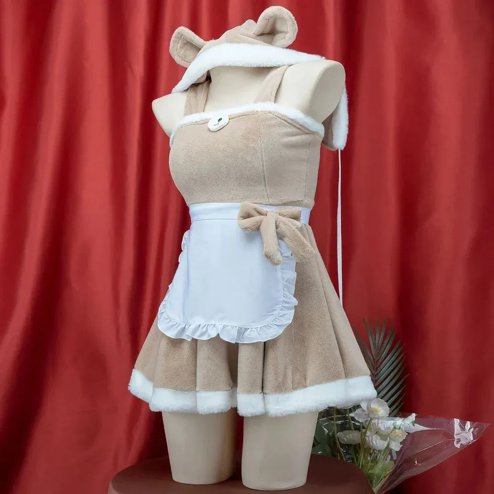 Teddy Maid Fuzzy Hooded Cosplay Dress