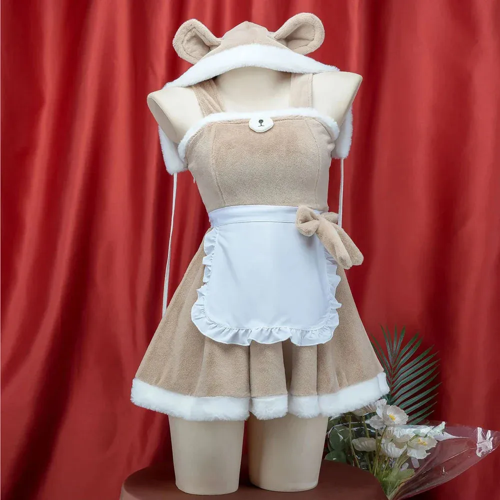 Teddy Maid Fuzzy Hooded Cosplay Dress