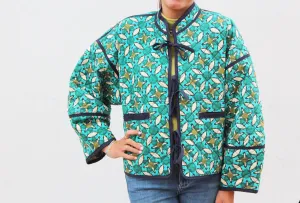 The Eloise Reversible Quilted Jacket - Poppy Teal & Dandelion Hunter Green