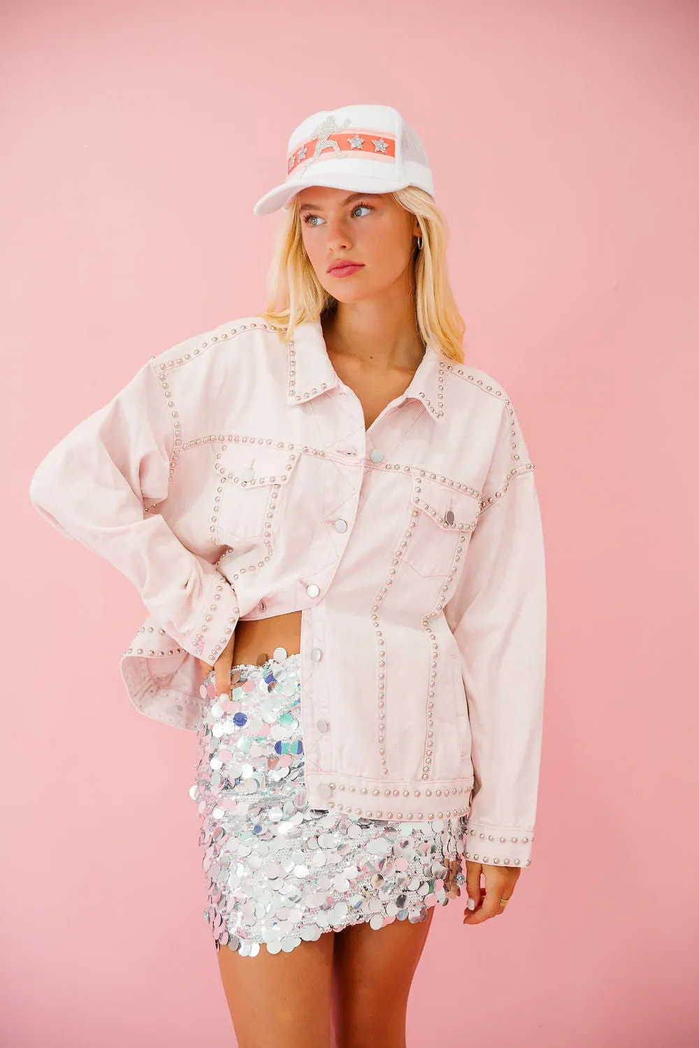 TOUCHDOWN BEADED BOW PINK JACKET