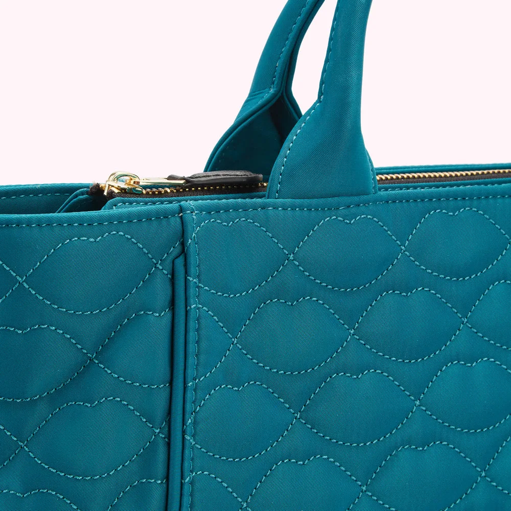 VERDIGRIS GREEN QUILTED LIPS CARLY TOTE BAG