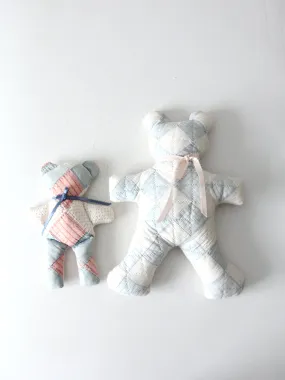 vintage quilted teddy bears pair