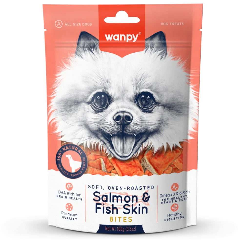 Wanpy Dog Soft Oven-Roasted Salmon & Fish Skin Bites 100g