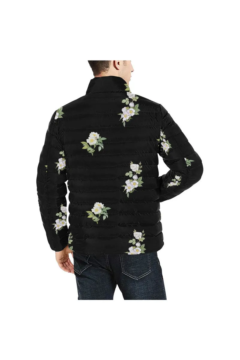 White Floral Unisex Stand Collar Padded Jacket