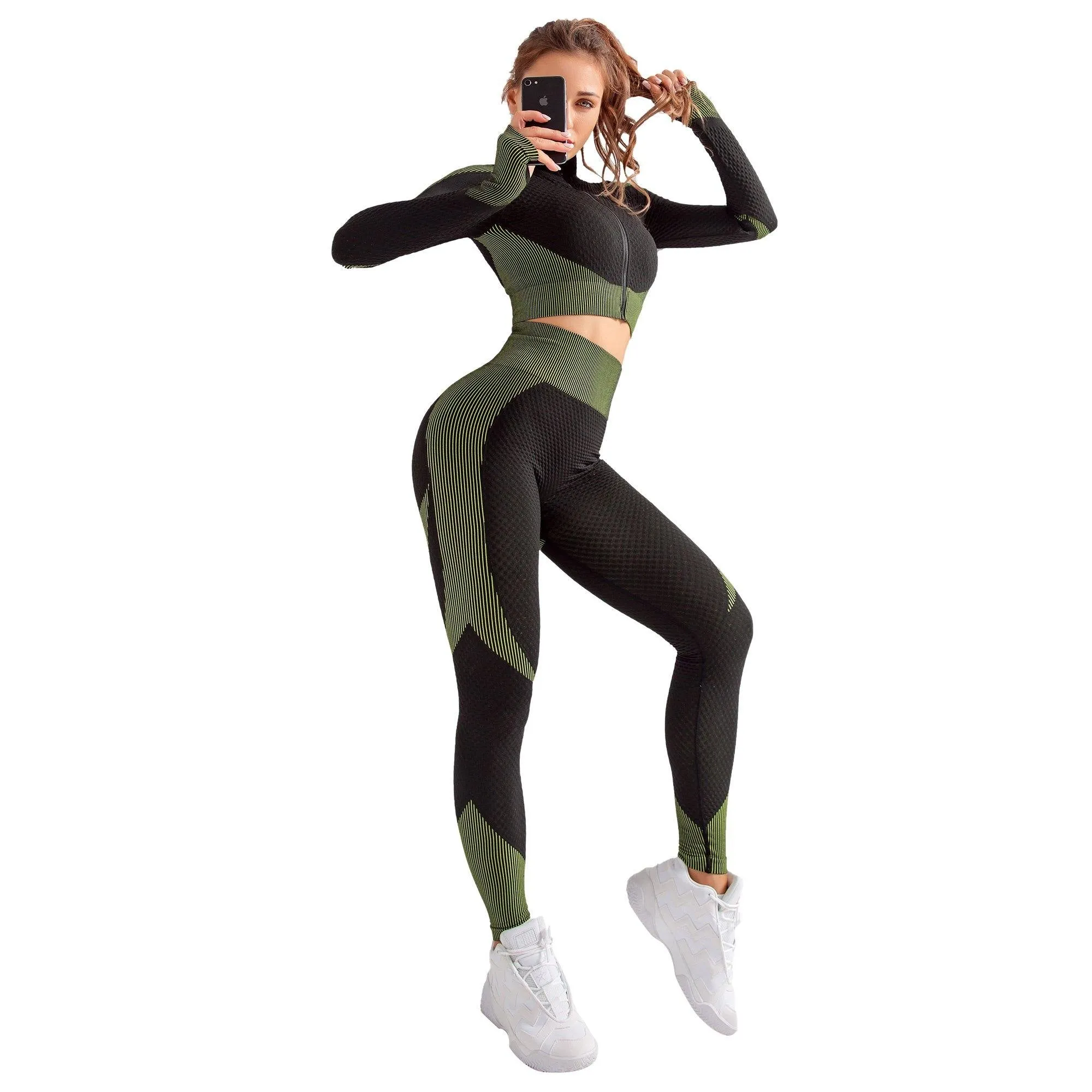 Women's Workout Set 2 Piece Yoga Outfits Sport Wear Slim Tight Top Pants