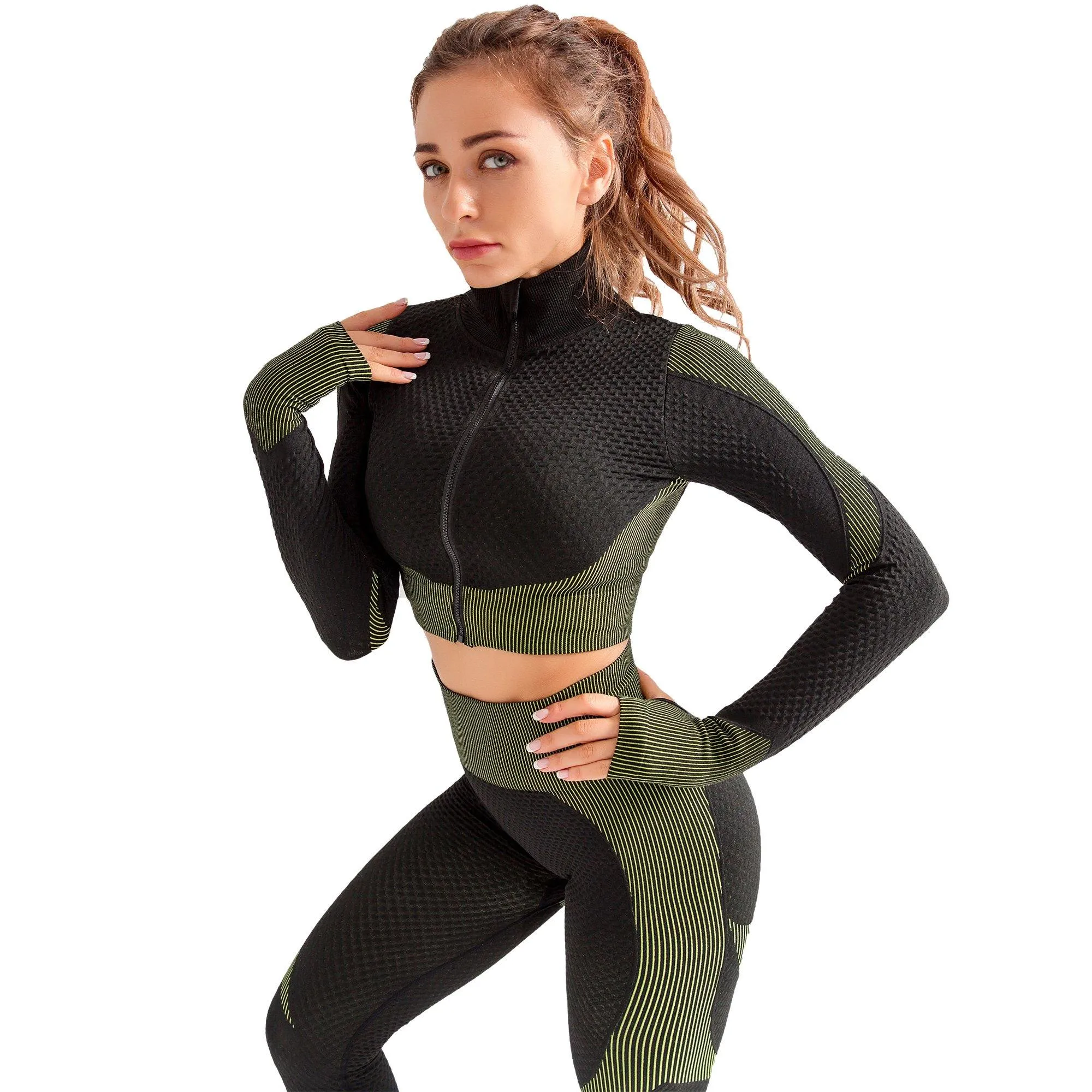 Women's Workout Set 2 Piece Yoga Outfits Sport Wear Slim Tight Top Pants