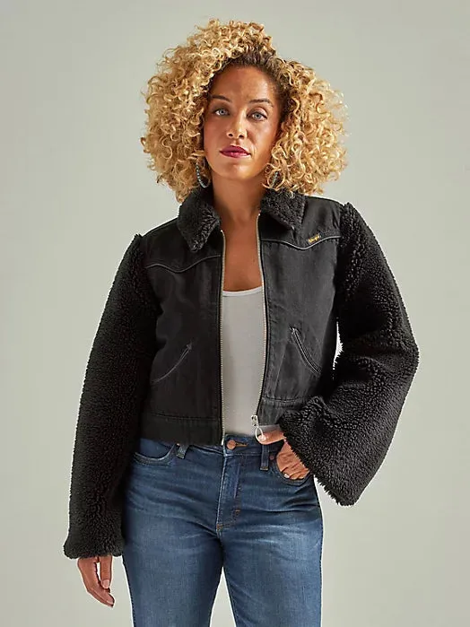 Women's Wrangler Denim Sherpa Black Jacket